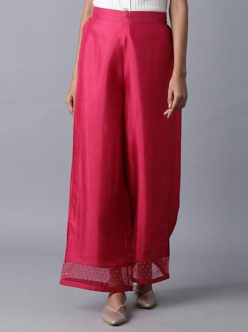 w pink embroidered palazzos