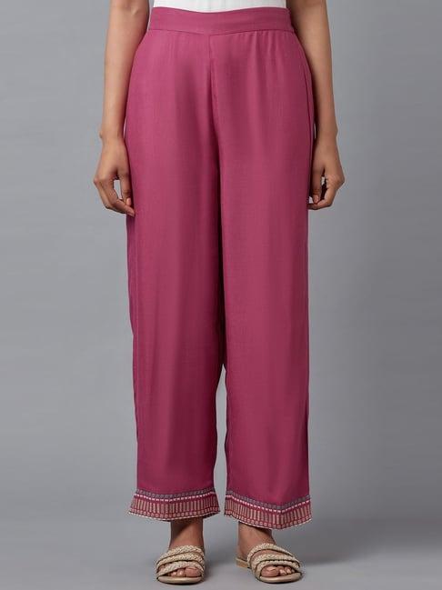 w pink embroidered palazzos