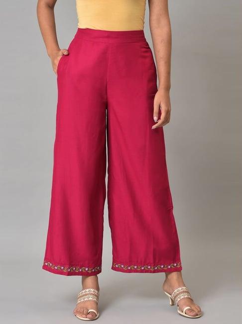 w pink embroidered palazzos