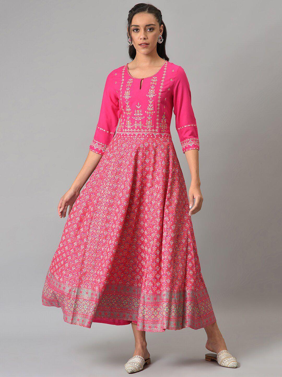 w pink ethnic motifs chiffon ethnic maxi dress