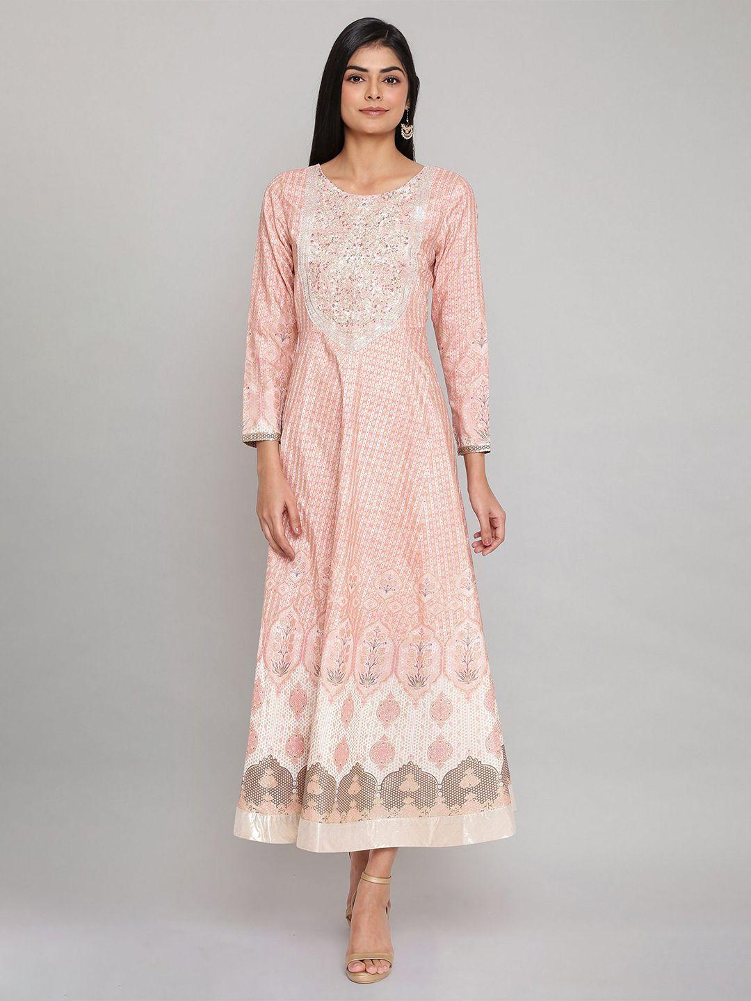 w pink ethnic motifs maxi dress