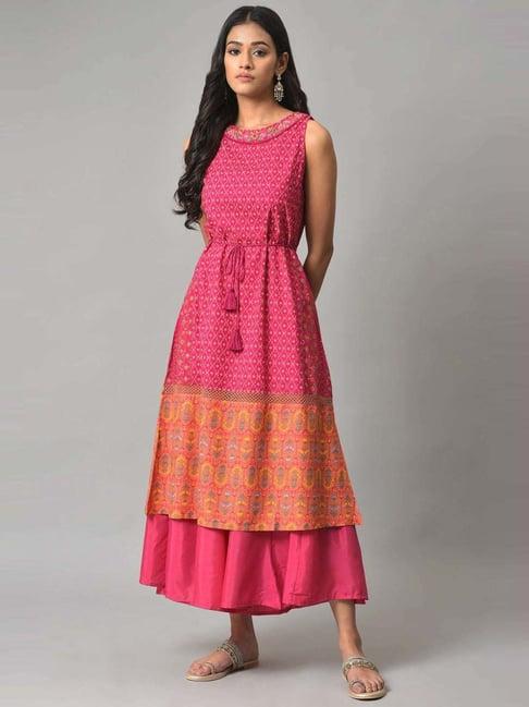 w pink floral print a-line dress