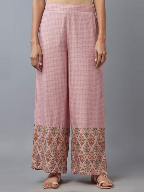 w pink floral print palazzos