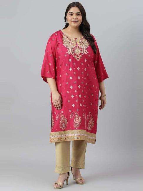 w pink paisley print straight kurta