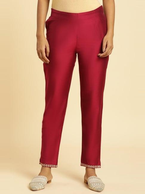 w pink plain slim pants