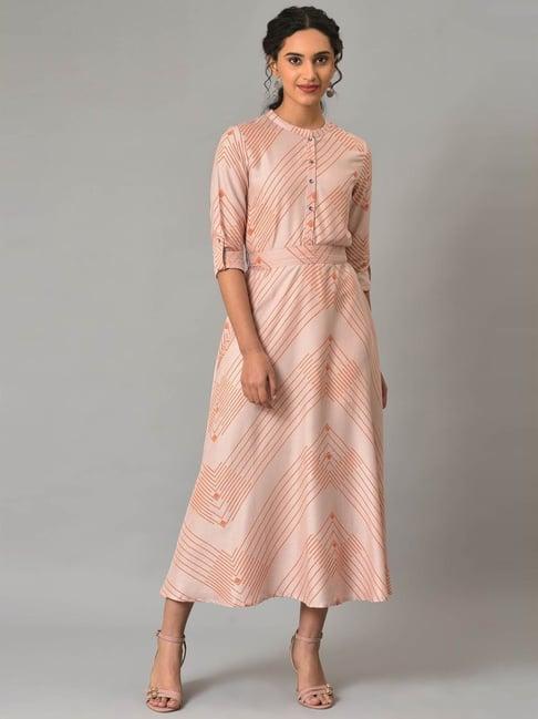 w pink printed a-line dress