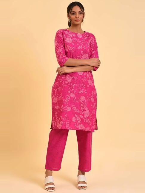 w pink printed kurta pant set