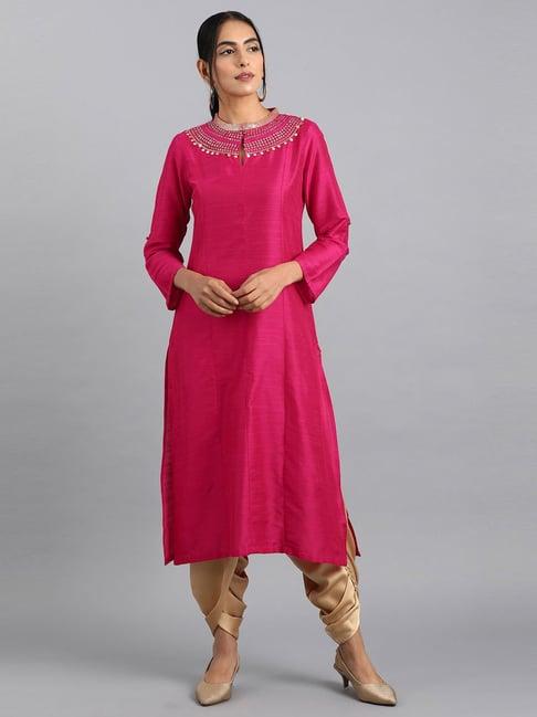 w pink straight regular fit kurti
