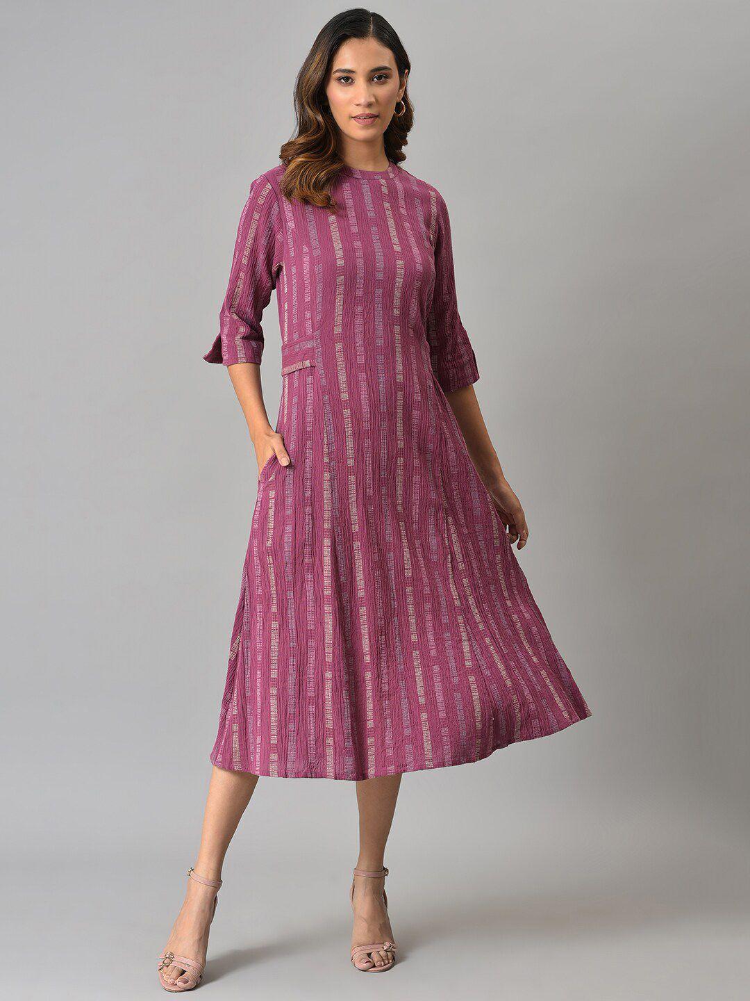 w pink striped cotton a-line midi dress