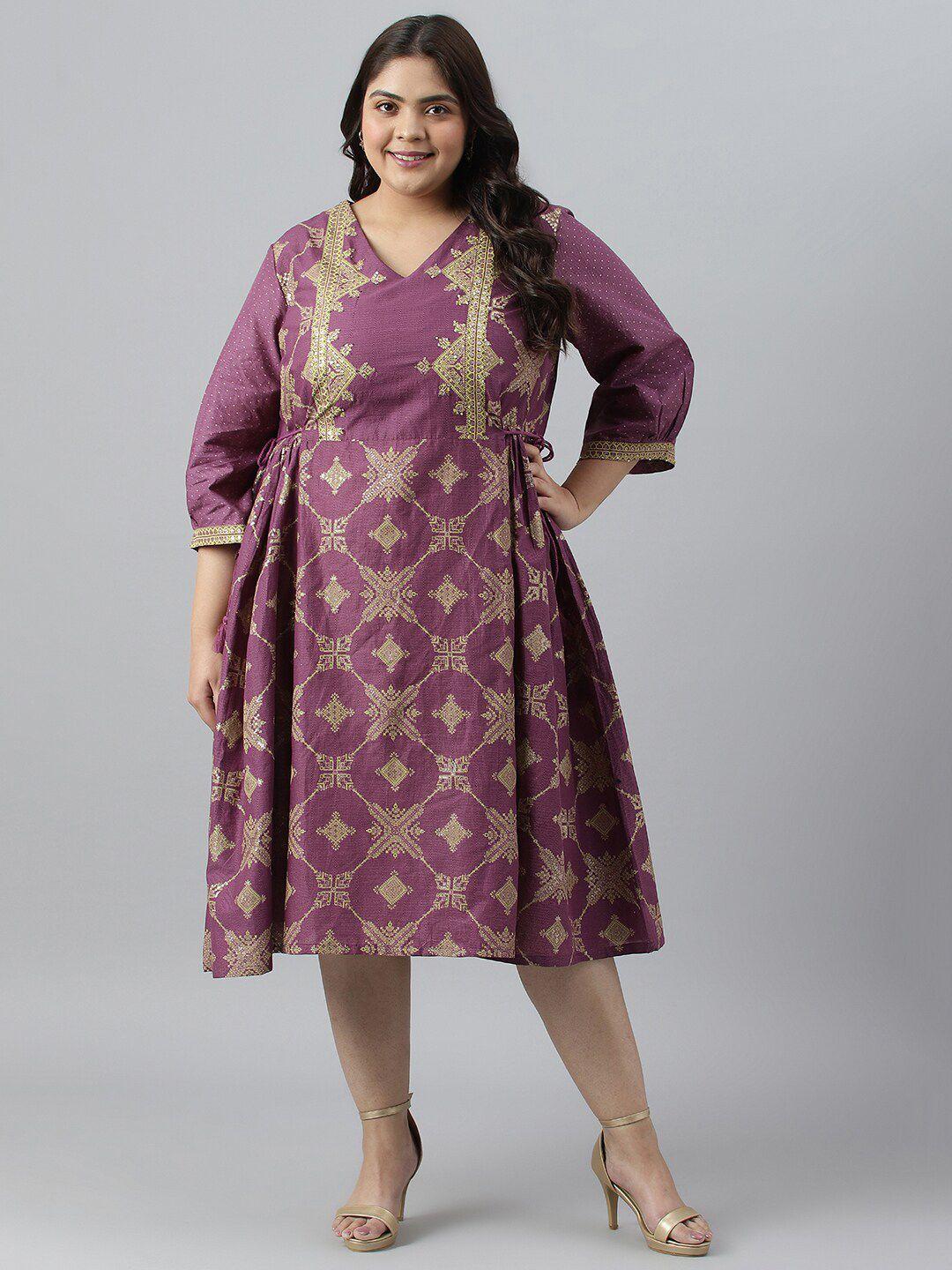 w plus size ethnic motifs ethnic a-line cotton dress