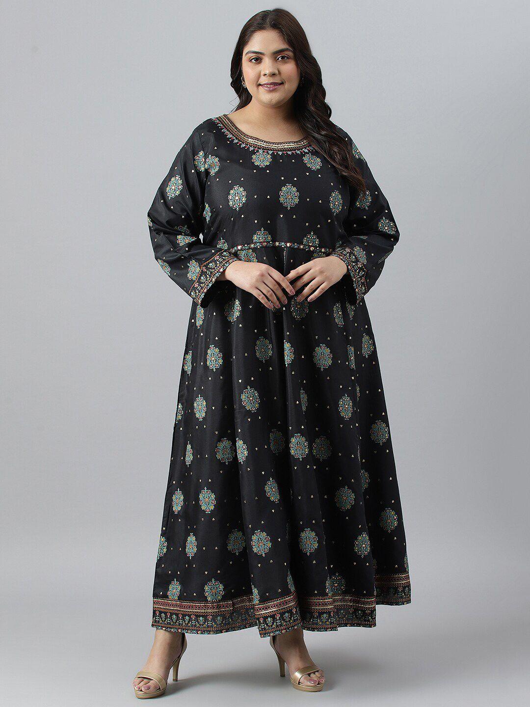 w plus size ethnic motifs printed maxi dress