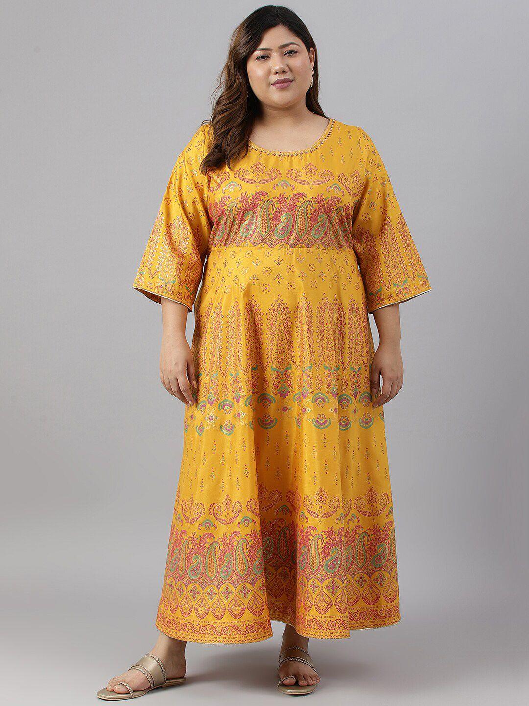 w plus size ethnic motifs printed maxi dress