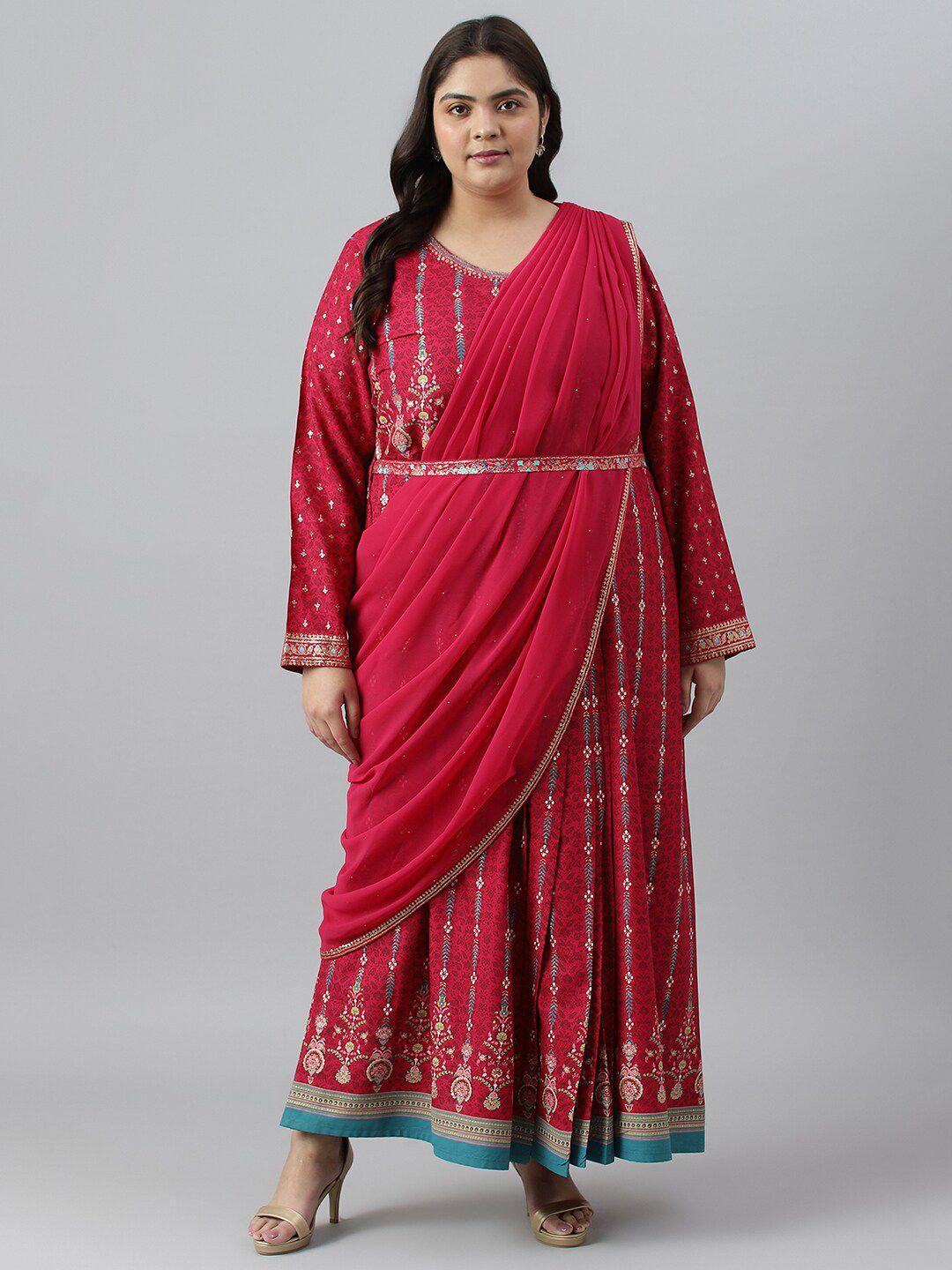 w plus size ethnic motifs printed maxi dress