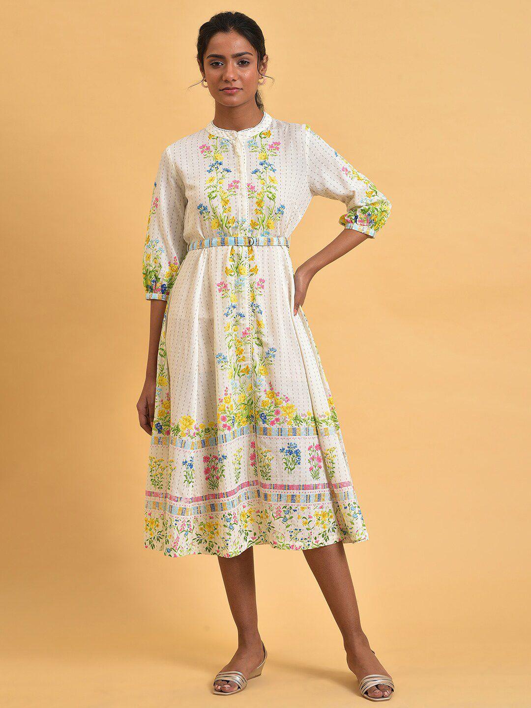 w plus size floral printed shirt style midi ethnic dress