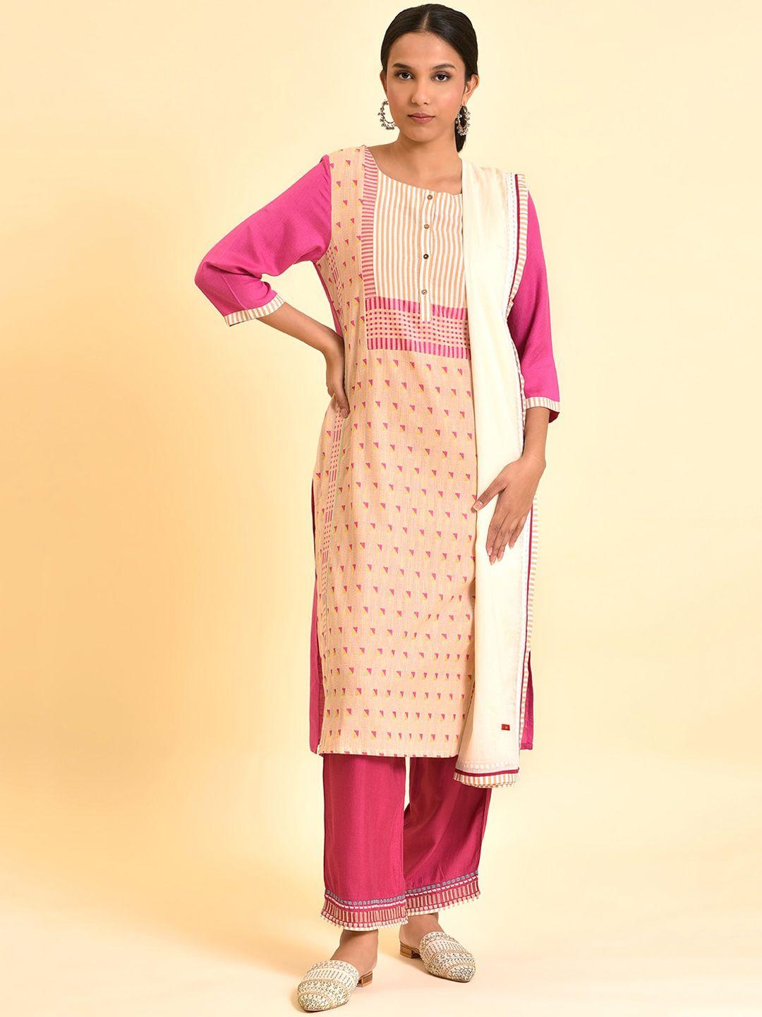 w printed regular kurta with trousers & dupatta