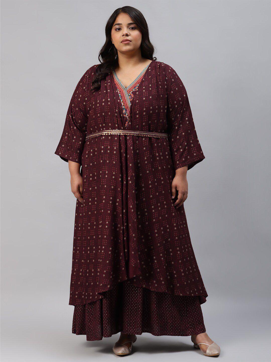 w printed v-neck fit & flare ethnic dress