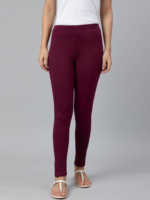 w purple cotton regular fit leggings