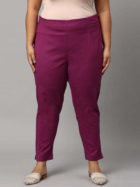w purple cotton slim fit pants