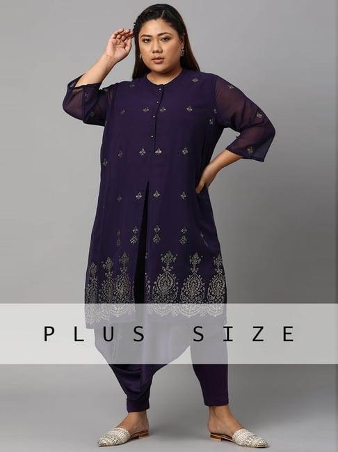 w purple printed kurta leggings set