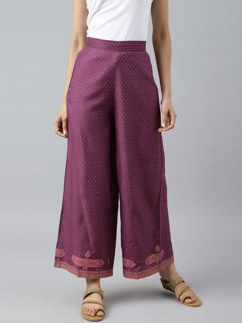 w purple printed palazzos