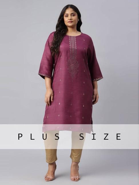 w purple printed straight kurta