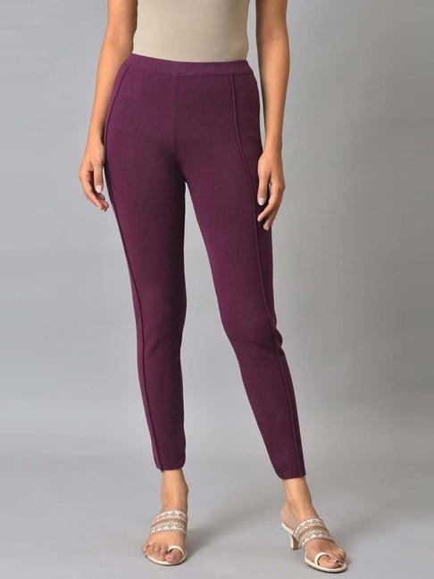 w purple regular fit leggings