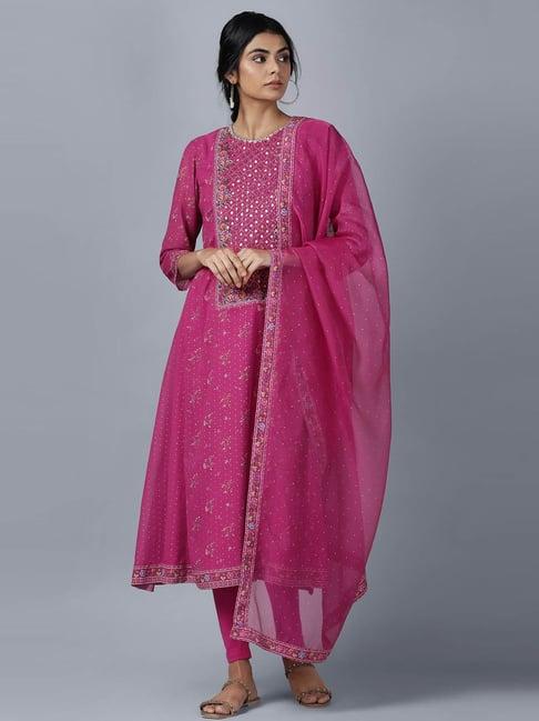 w rani floral kurta & tights with dupatta set