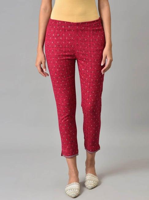 w red cotton floral print pants
