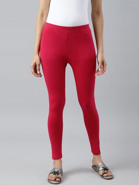 w red cotton regular fit leggings