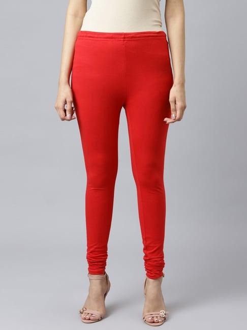 w red cotton slim fit leggings