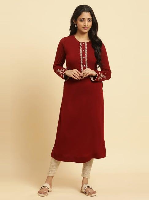 w red embroidered kurta pant set