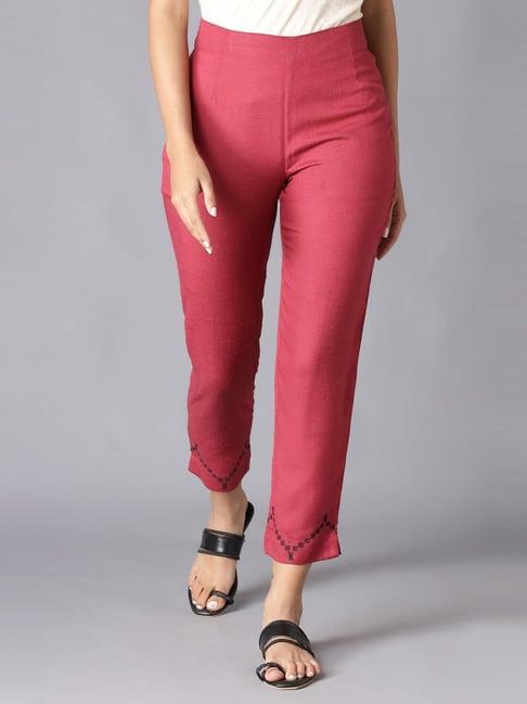 w red embroidered pants