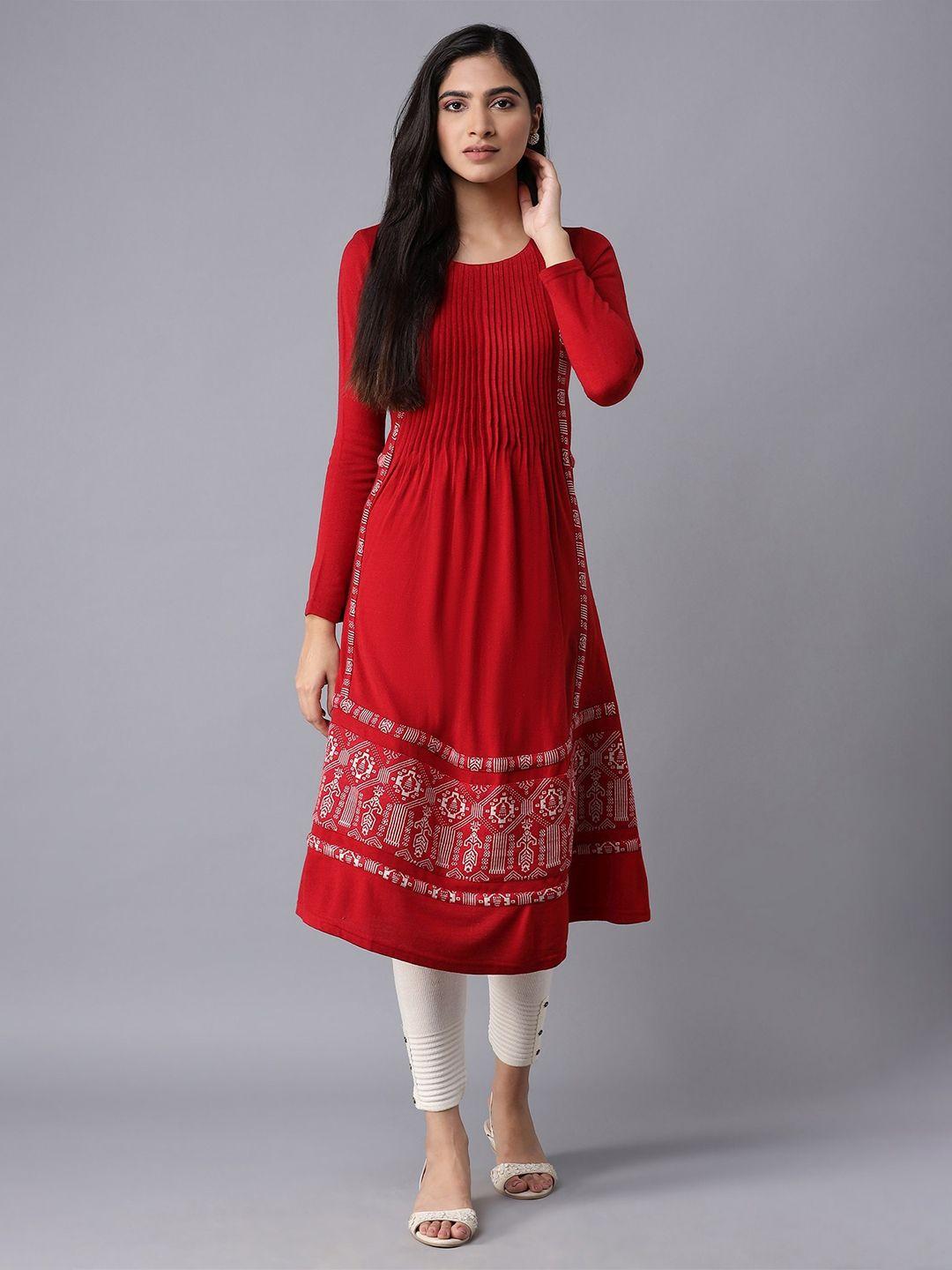 w red ethnic motifs a-line midi dress