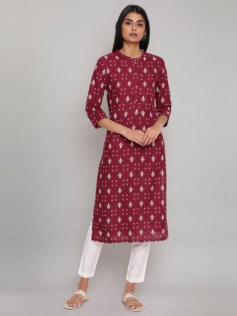 w red printed straight kurta