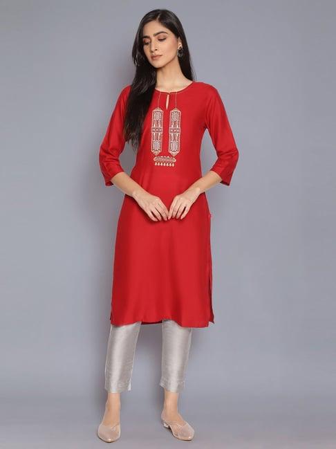 w rich red light festive kurta