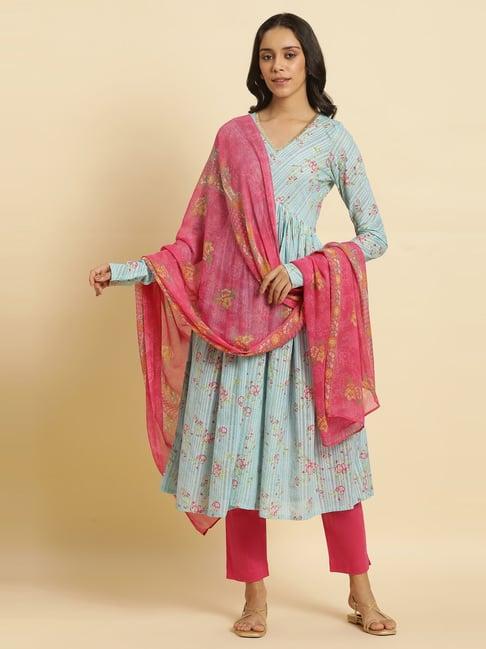 w rose pink printed dupatta