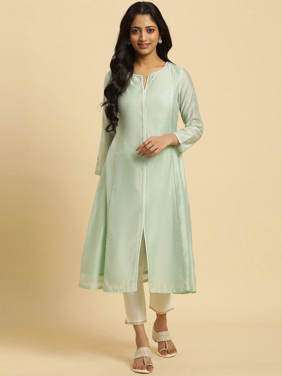 w round notched neck sequinned a-line kurta