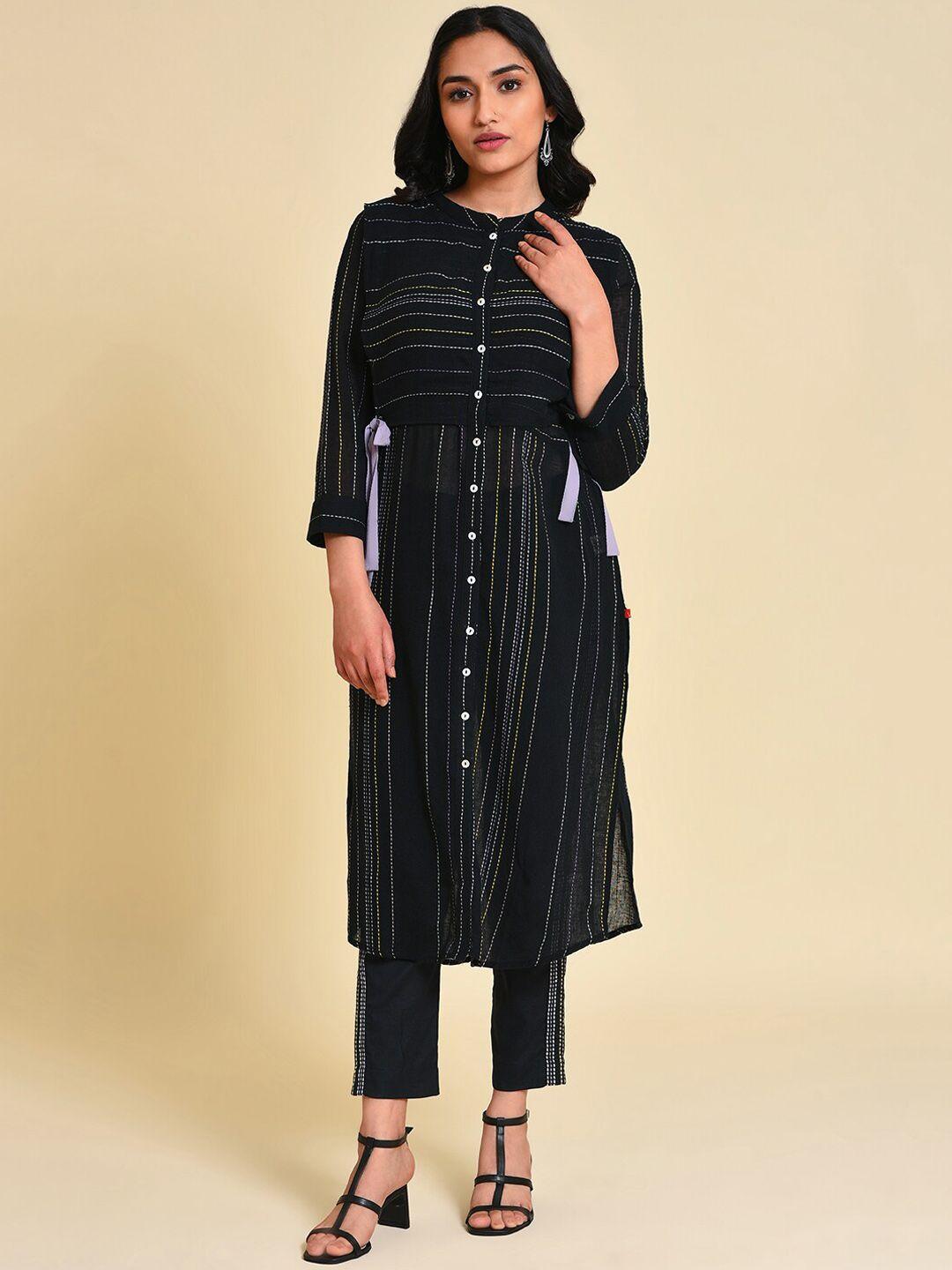 w striped thread work pure cotton kurta with trousers