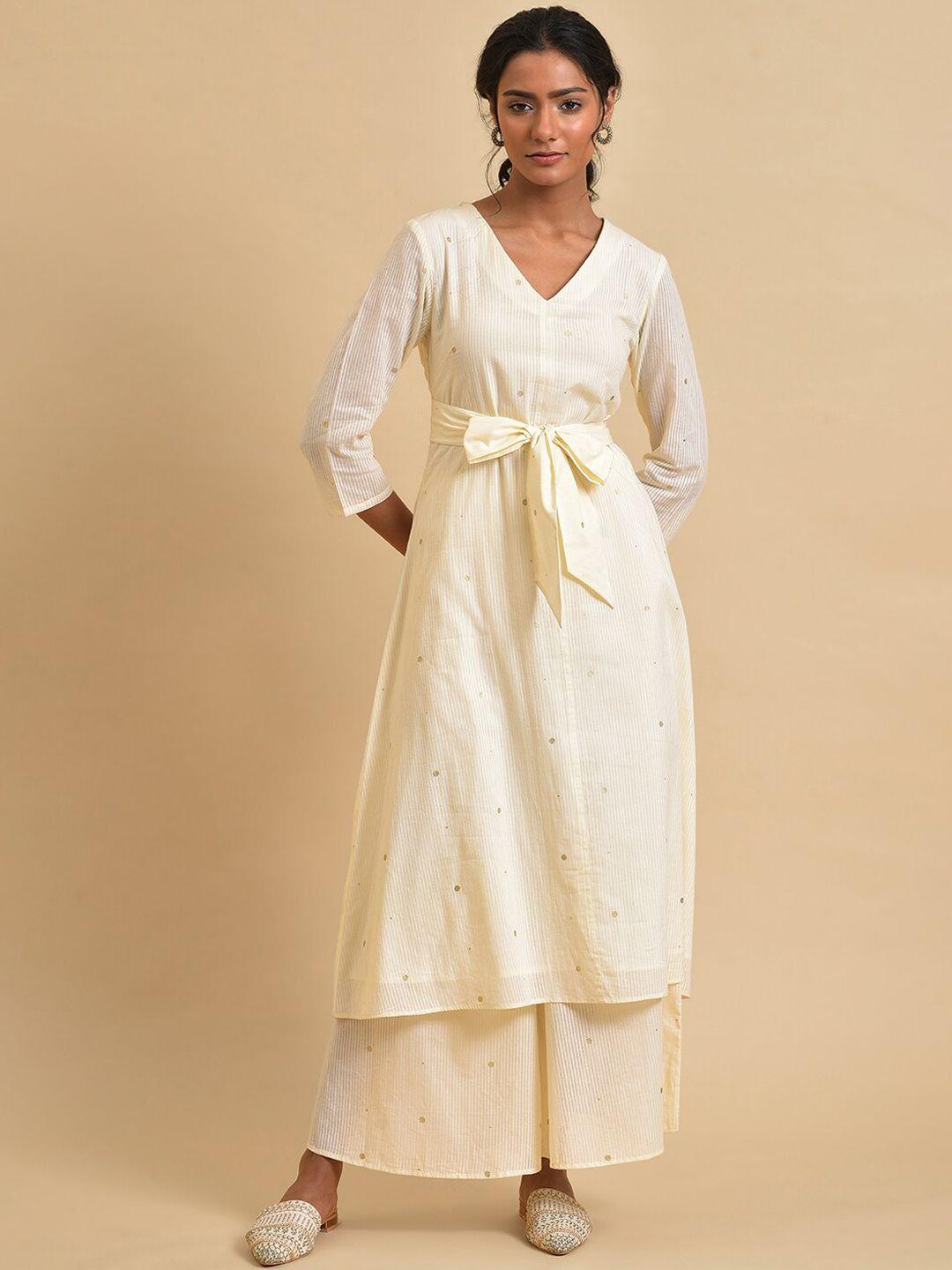 w striped v-neck pure cotton kurta with palazzos