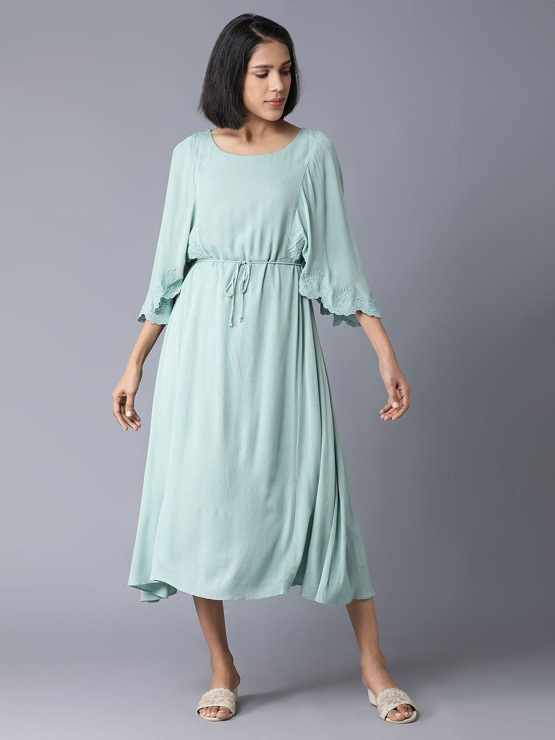 w teal a-line midi dress