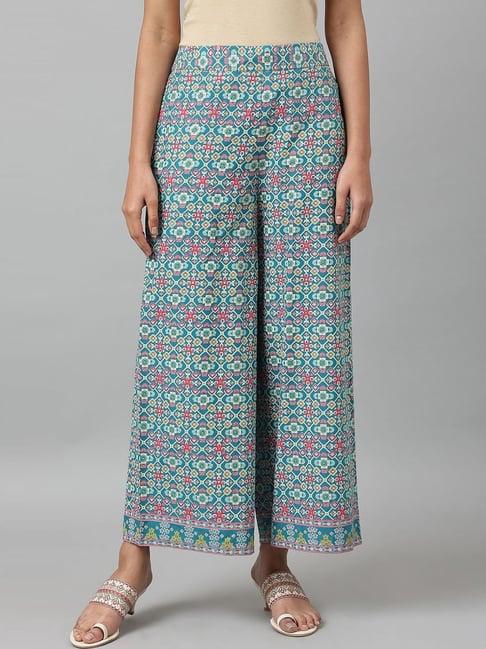 w teal blue printed palazzos