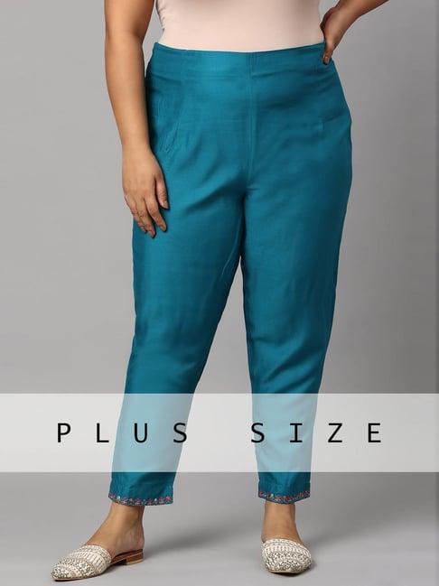 w teal blue slim fit pants