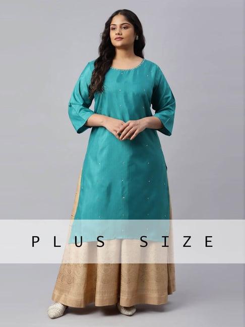 w teal blue straight kurta