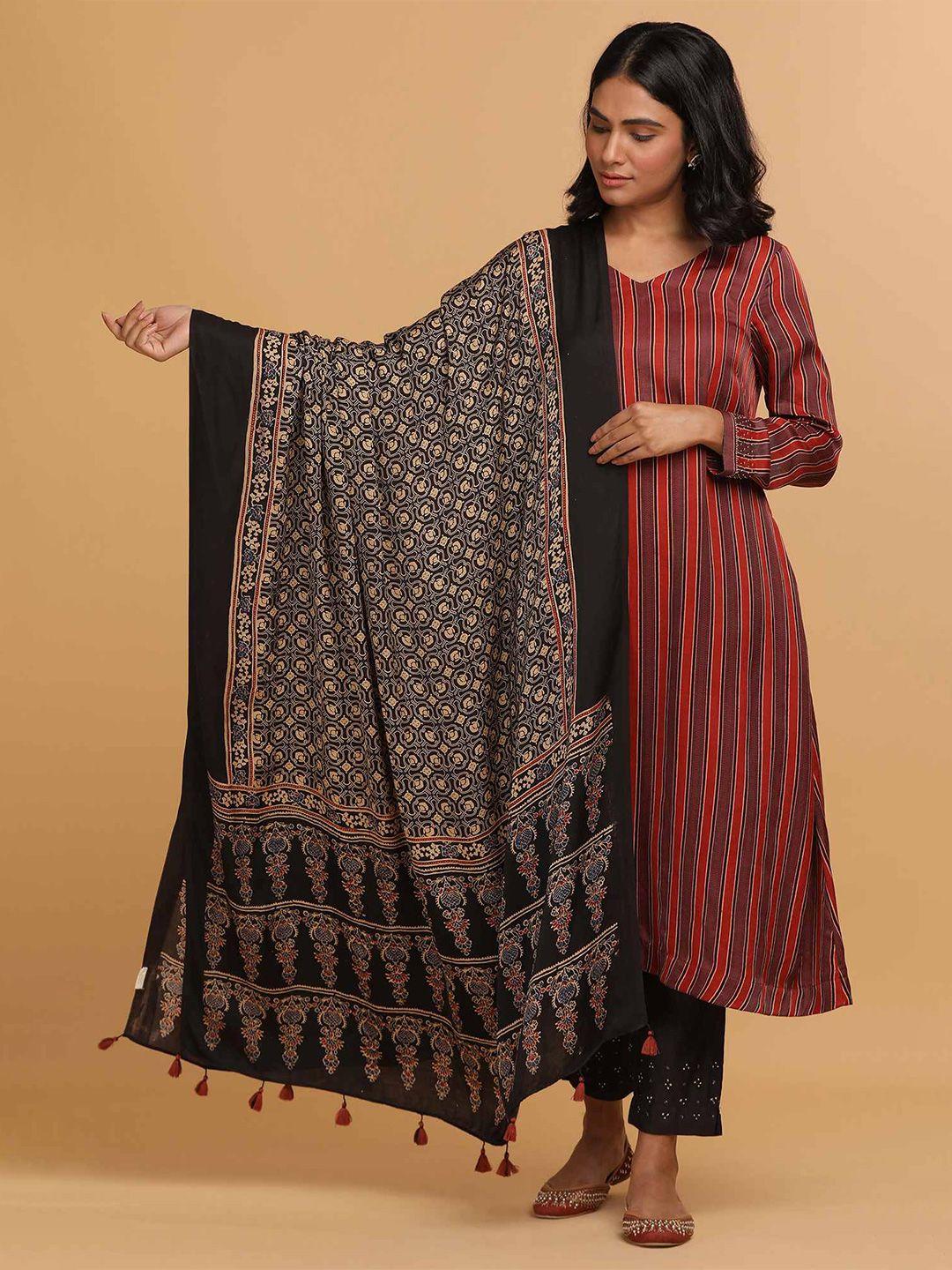 w the folksong collection - ethnic motifs printed viscose rayon dupatta