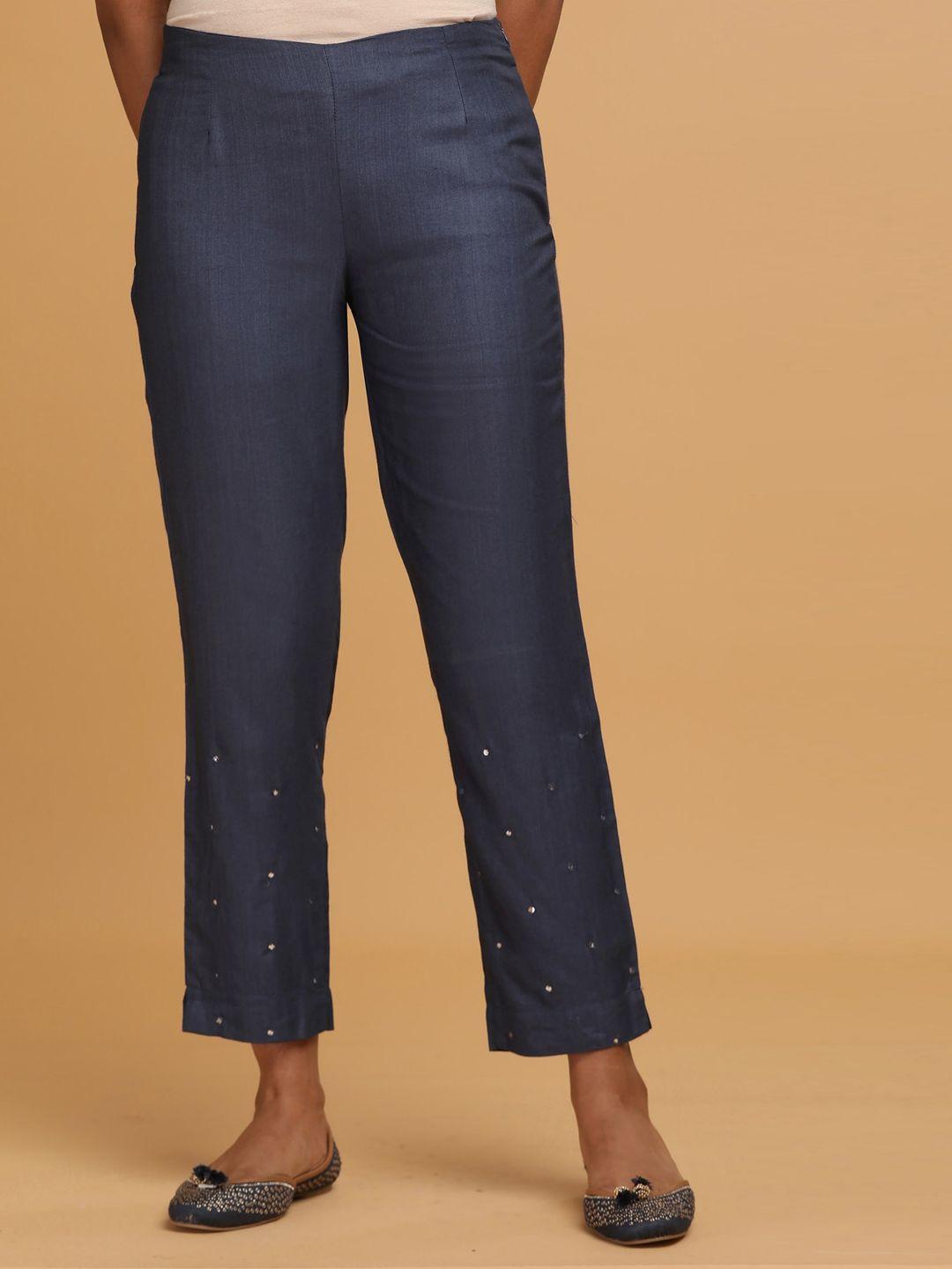 w the folksong collection - women blue solid slim pants