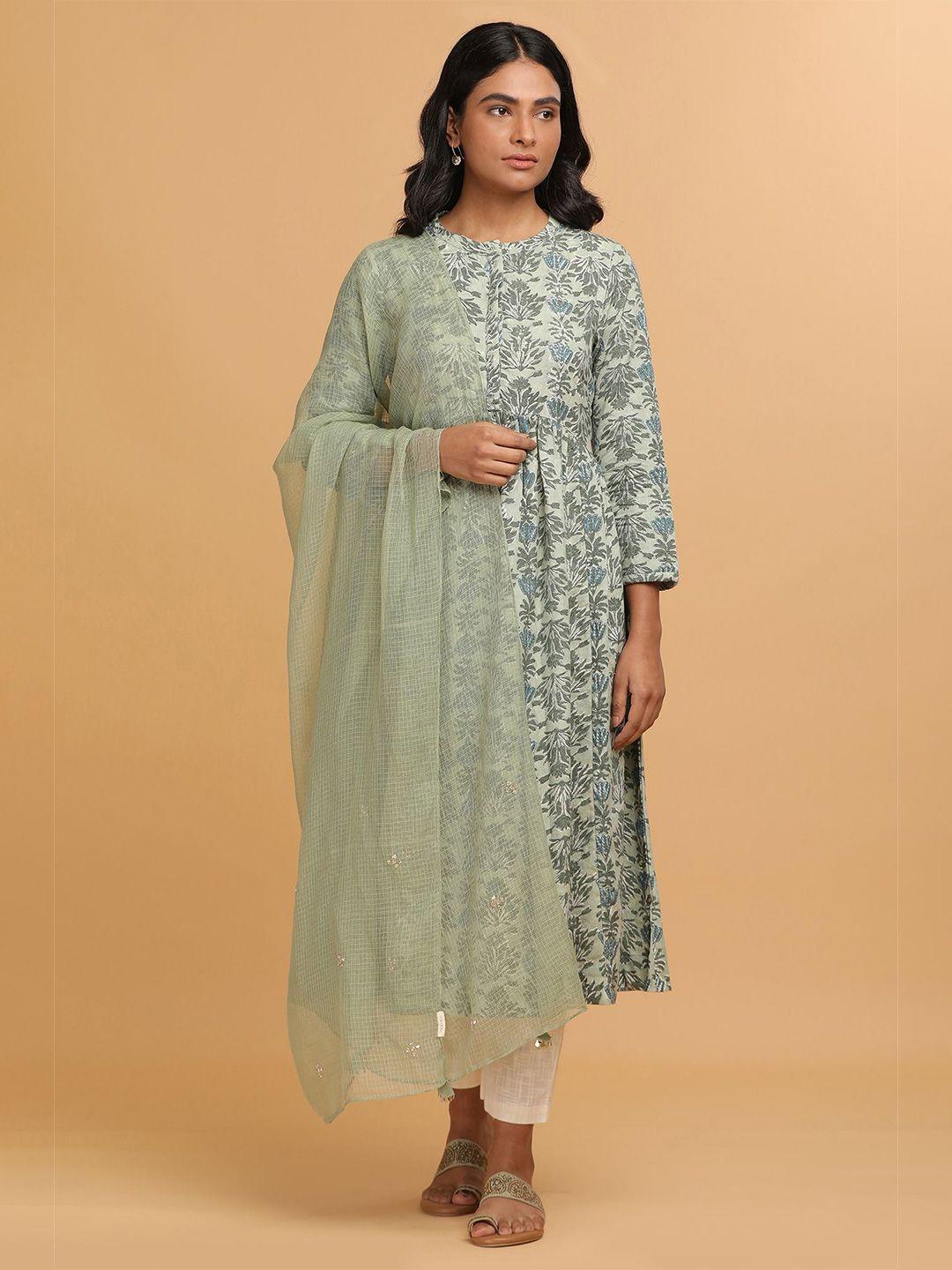 w the folksong collection - women light green hand block print kurta