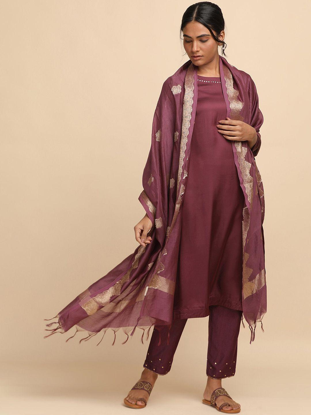 w the folksong collection - women prune modal satin solid kurta