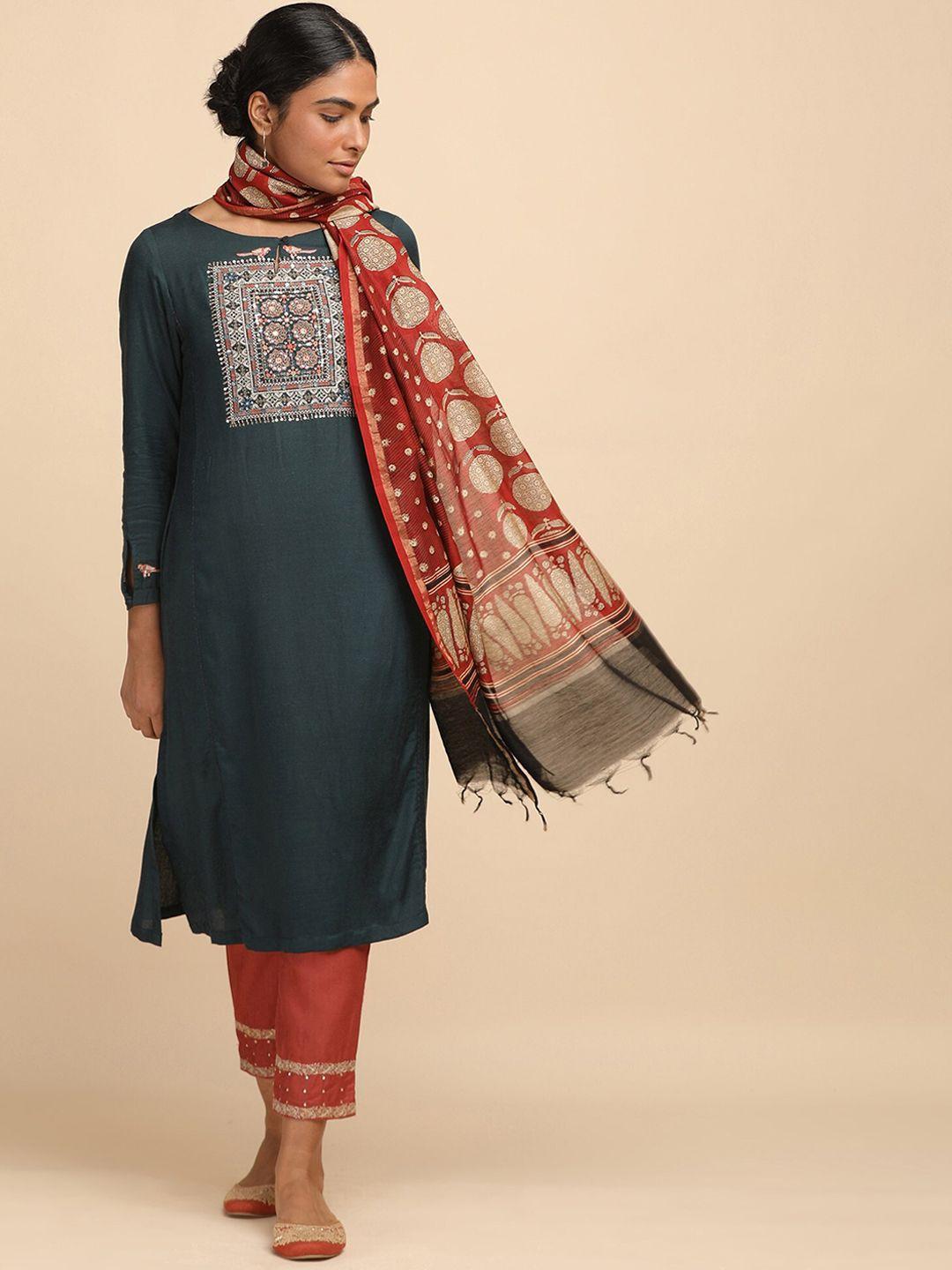 w the folksong collection - women teal blue embroidered kurta