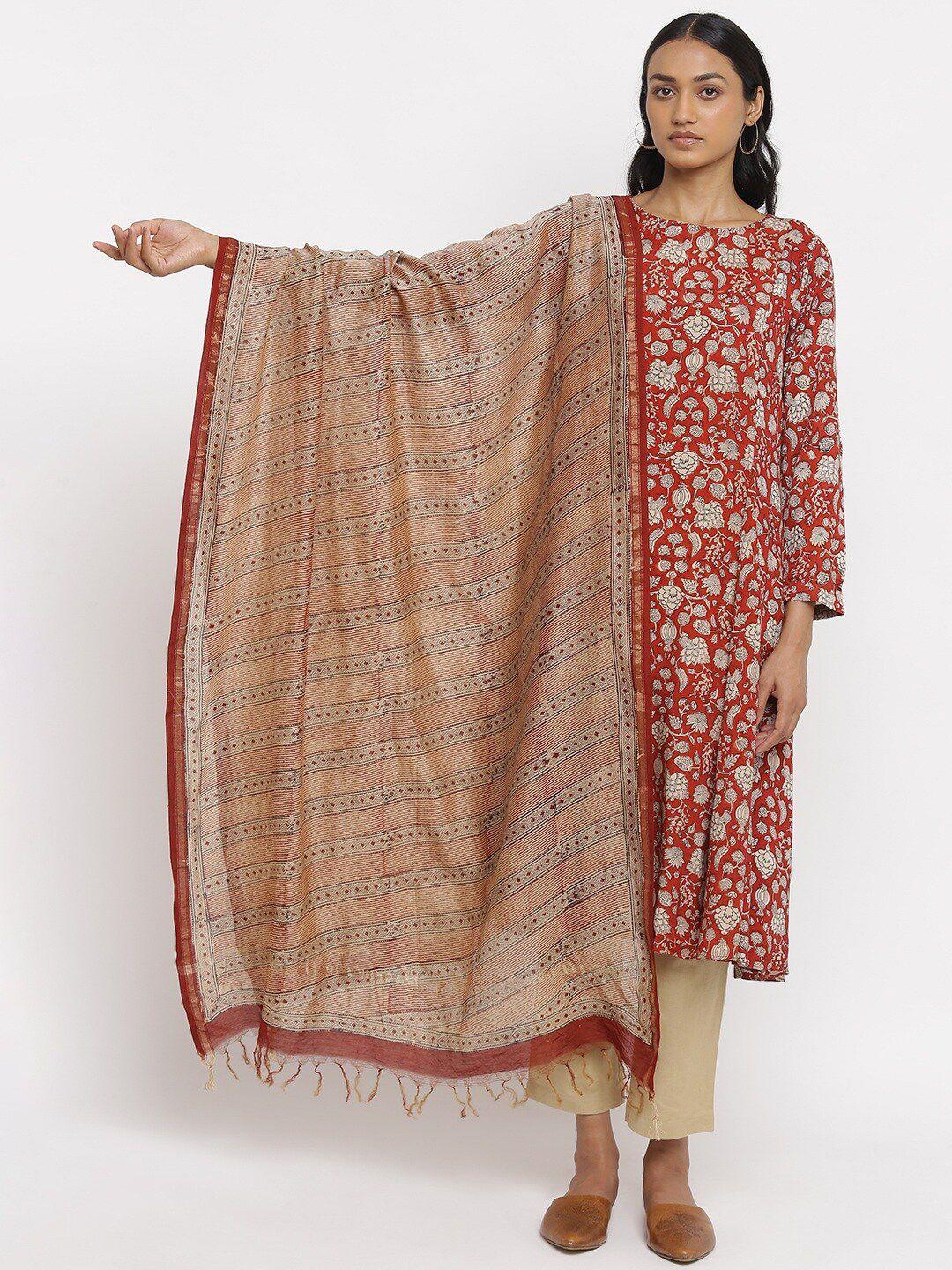 w the folksong collection beige & red printed dupatta