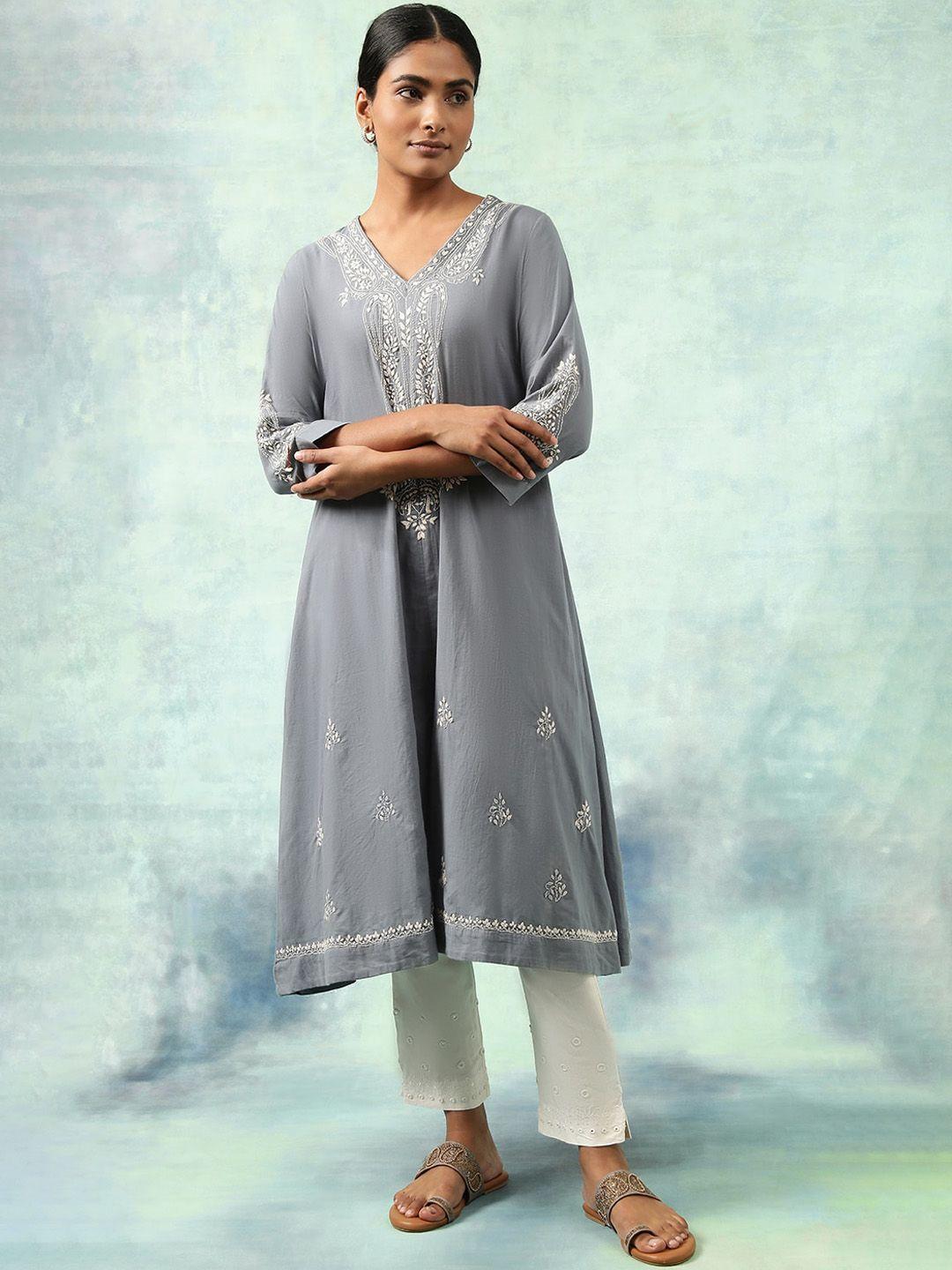 w the folksong collection ethnic motifs embroidered thread work pure cotton kurta